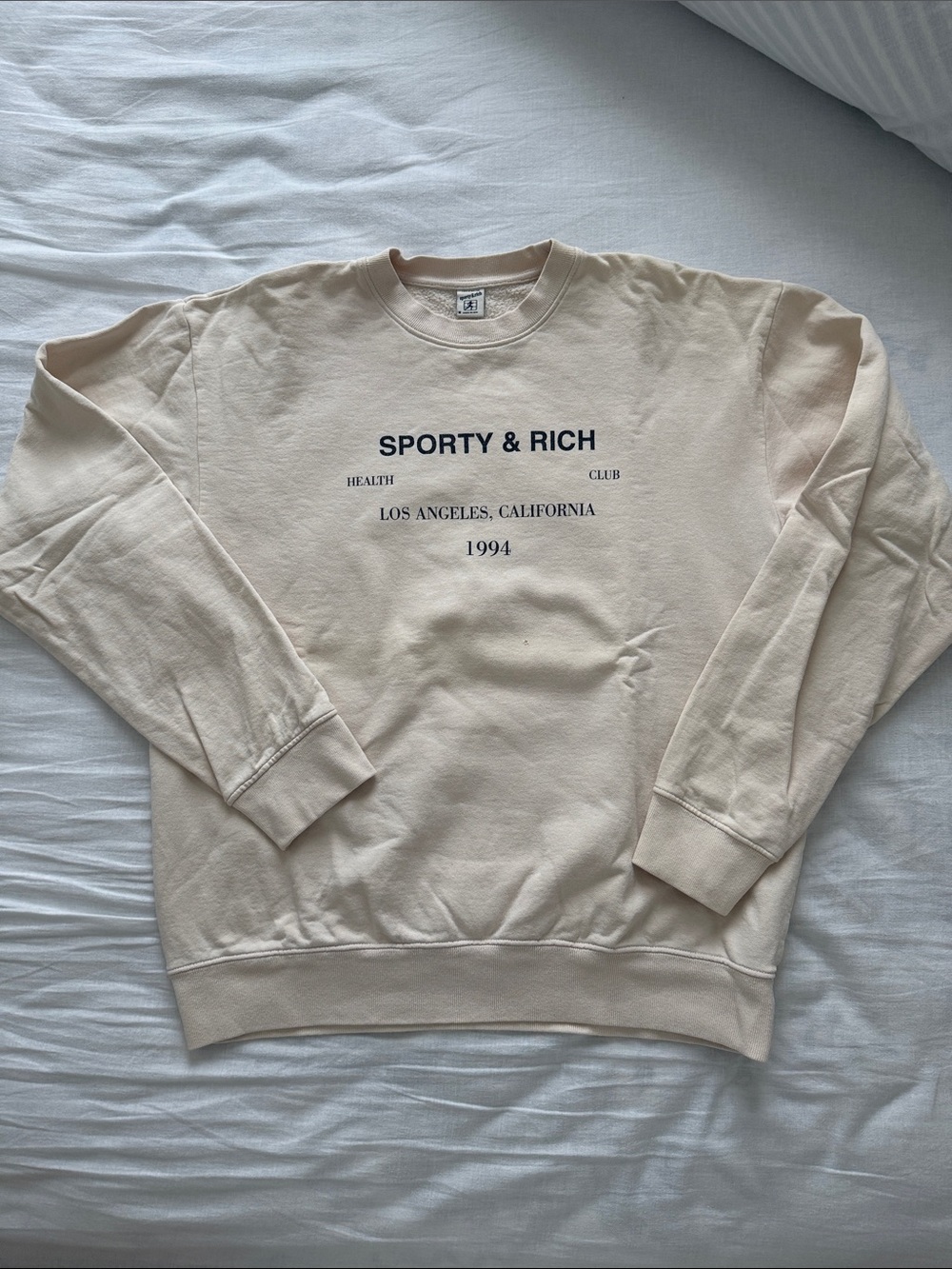 Sporty & Rich Beige Crewneck Sweatshirt with Chest Logo